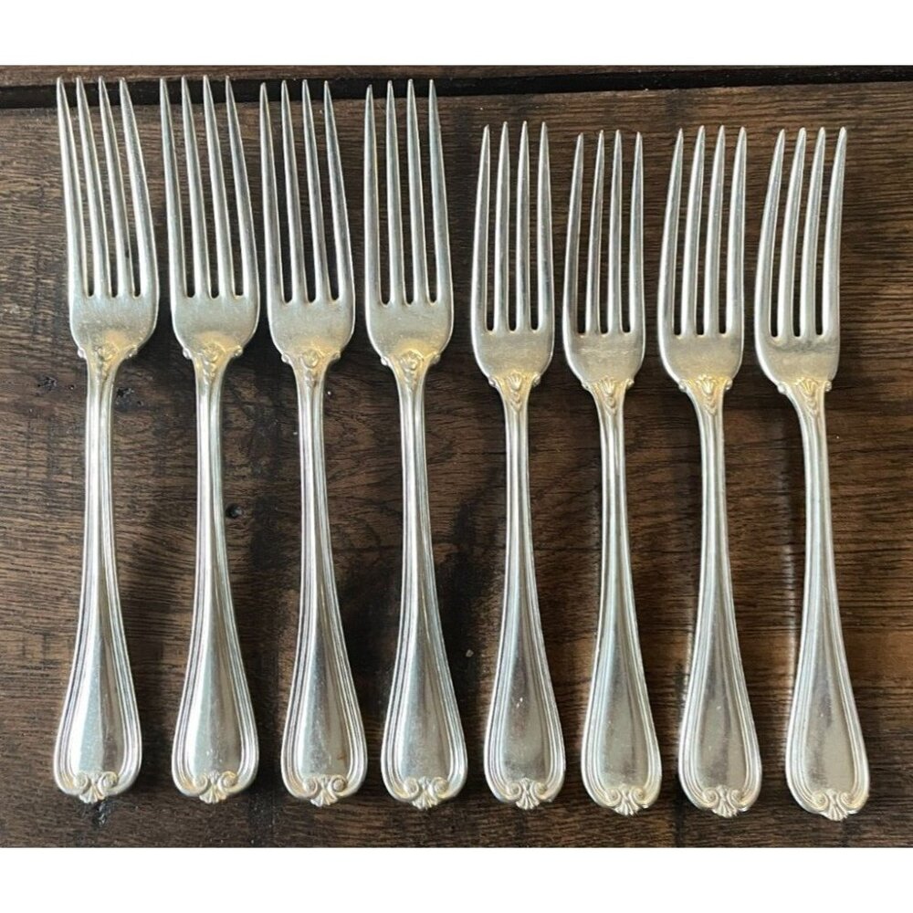 Set of 8 Priscilla 1900 Rogers Bros 1847 Silverplate Forks 7" & 7.25"